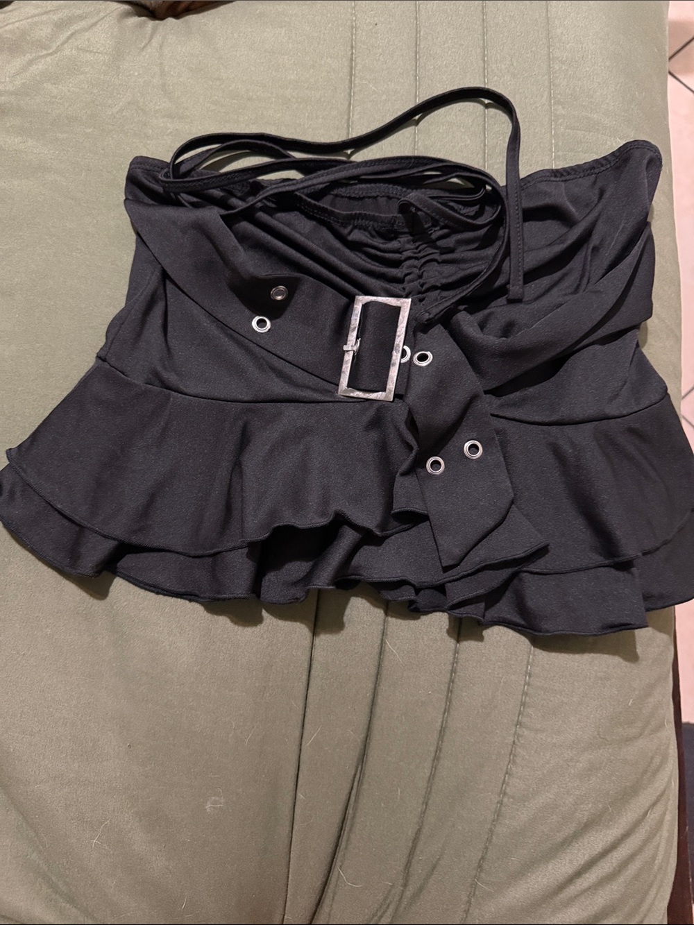 SHEIN Black Layered Ruffle Mini Skirt with Buckle